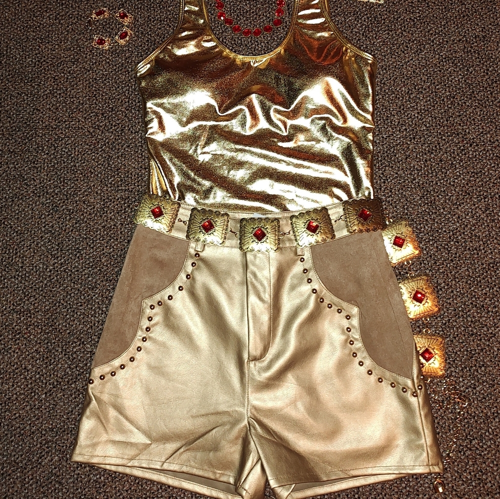 Womens Western Gold and suede shorts